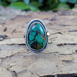 Hubei Turquoise Freeform Ring in Sterling Silver Size 11.5