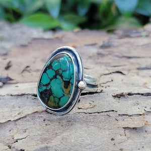 Hubei Turquoise Freeform Ring in Sterling Silver Size 11.5