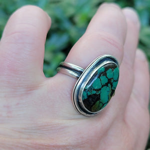 Hubei Turquoise Freeform Ring in Sterling Silver Size 11.5