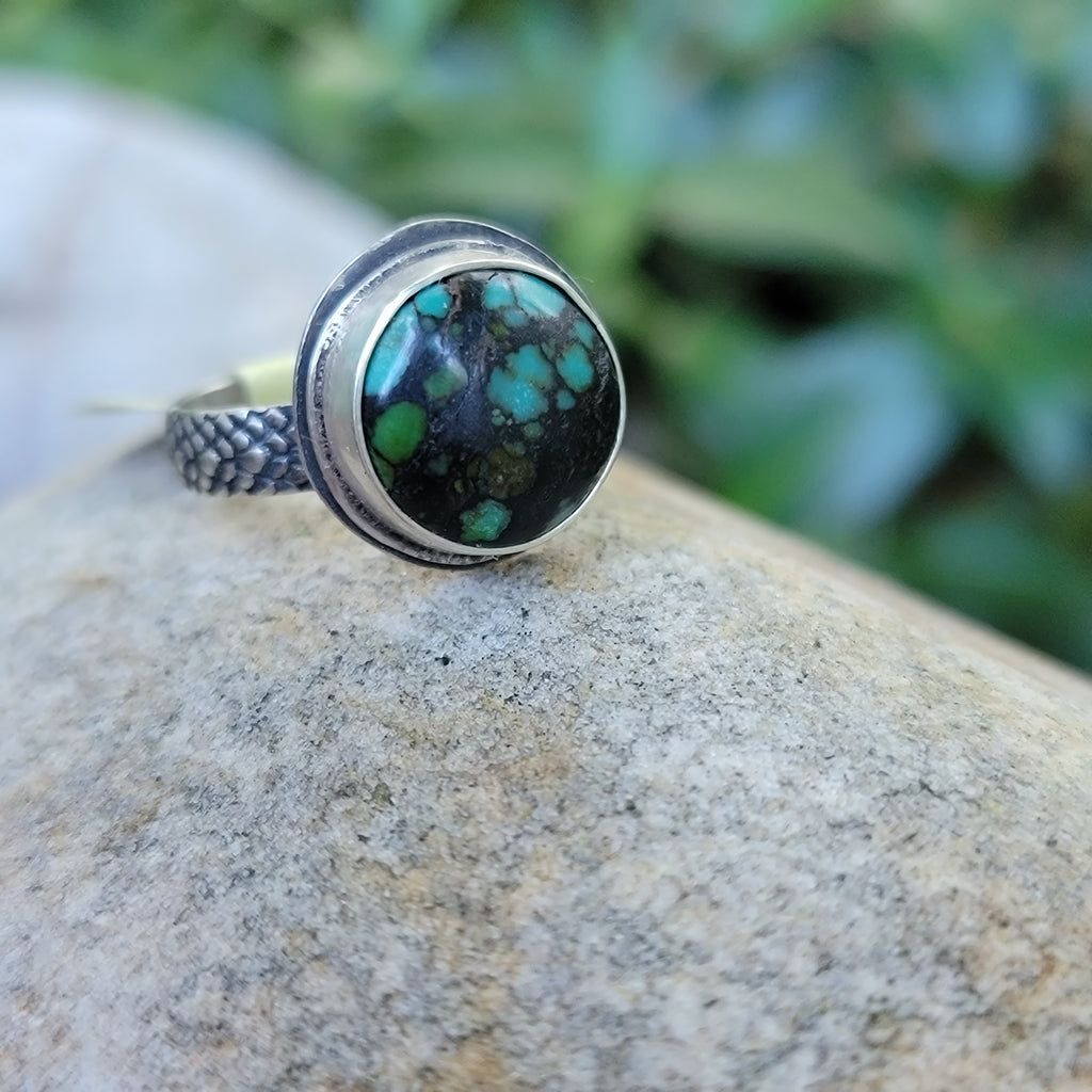 Hubei Turquoise Roundlet Ring in Sterling Silver Size 7