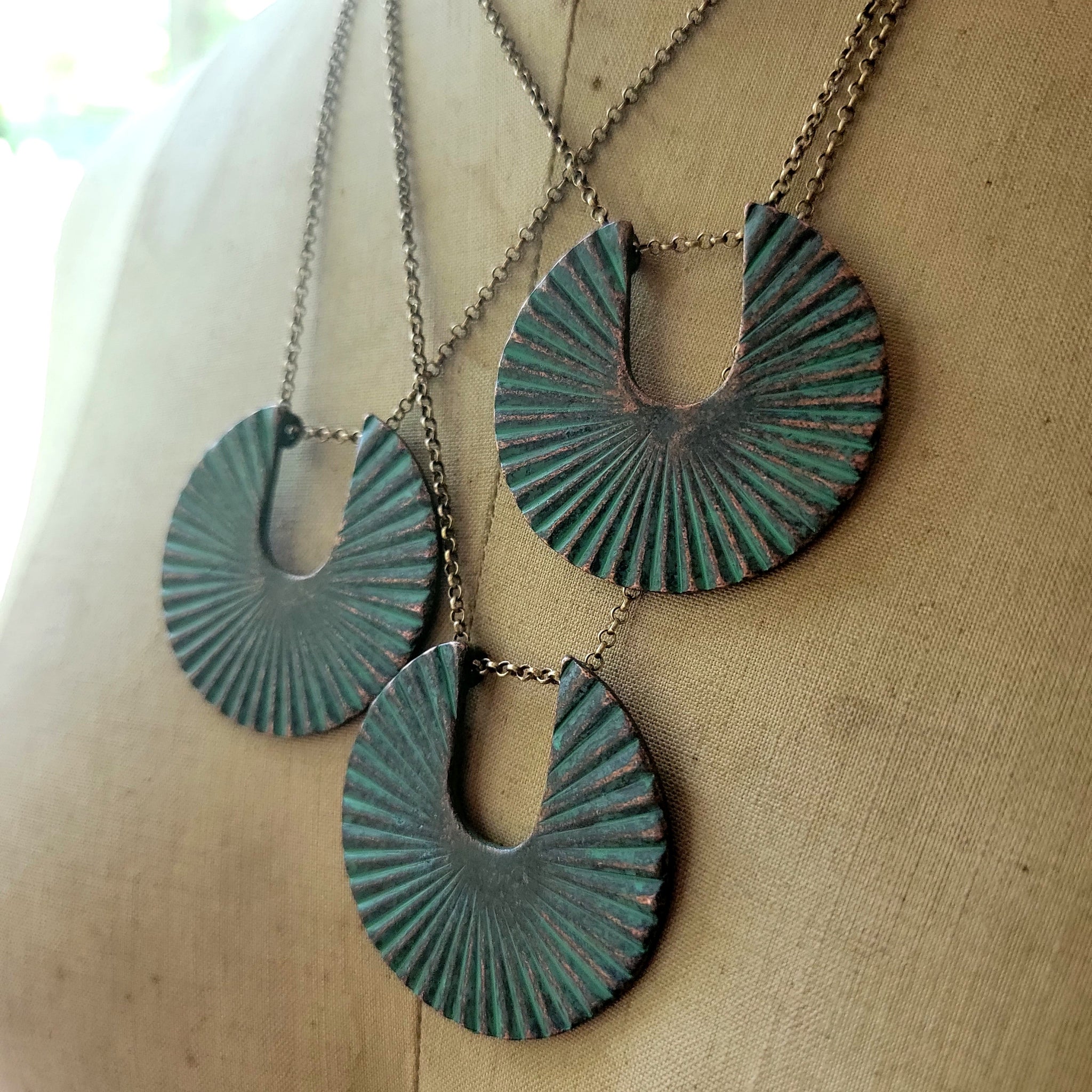 Helios Verdigris Patina Copper Necklace