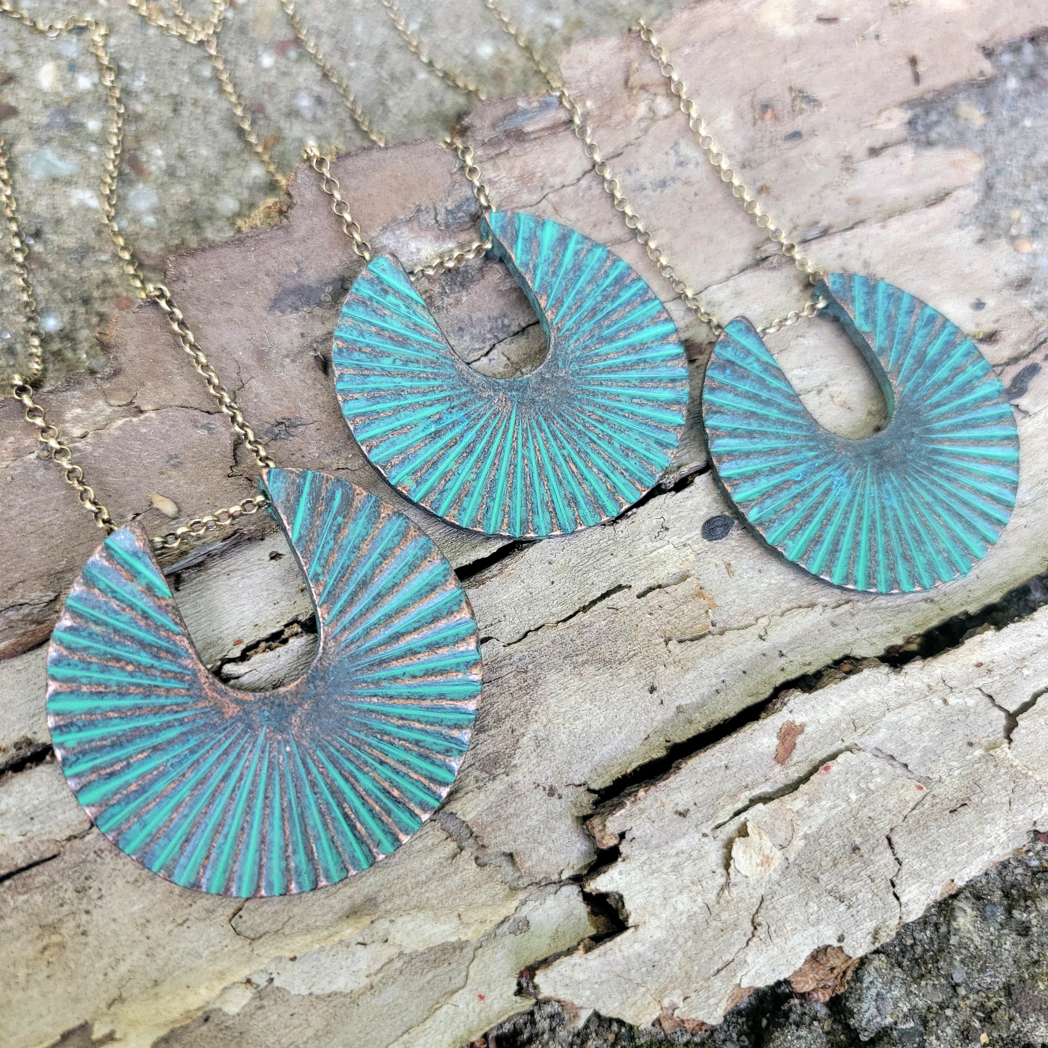 Helios Verdigris Patina Copper Necklace