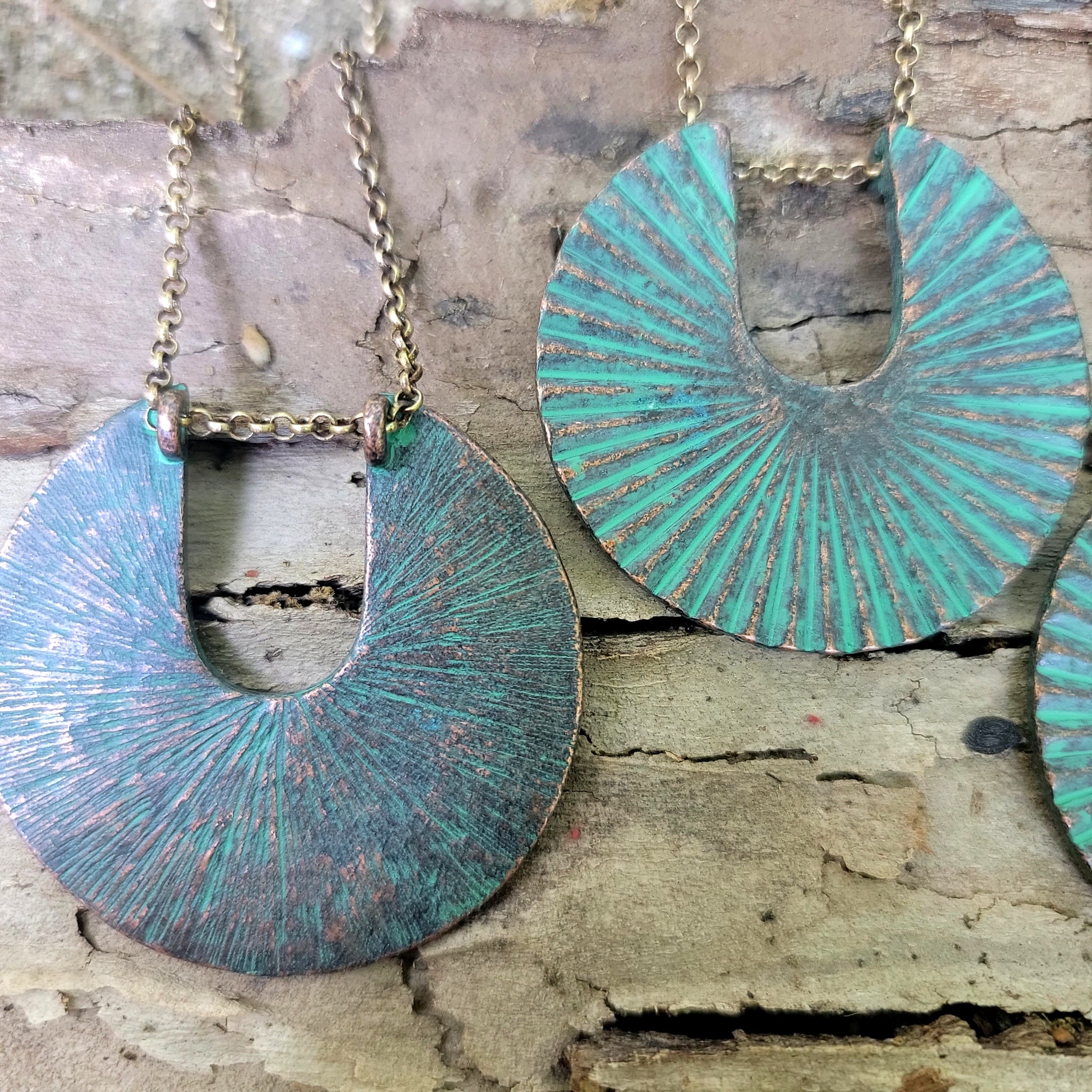 Helios Verdigris Patina Copper Necklace