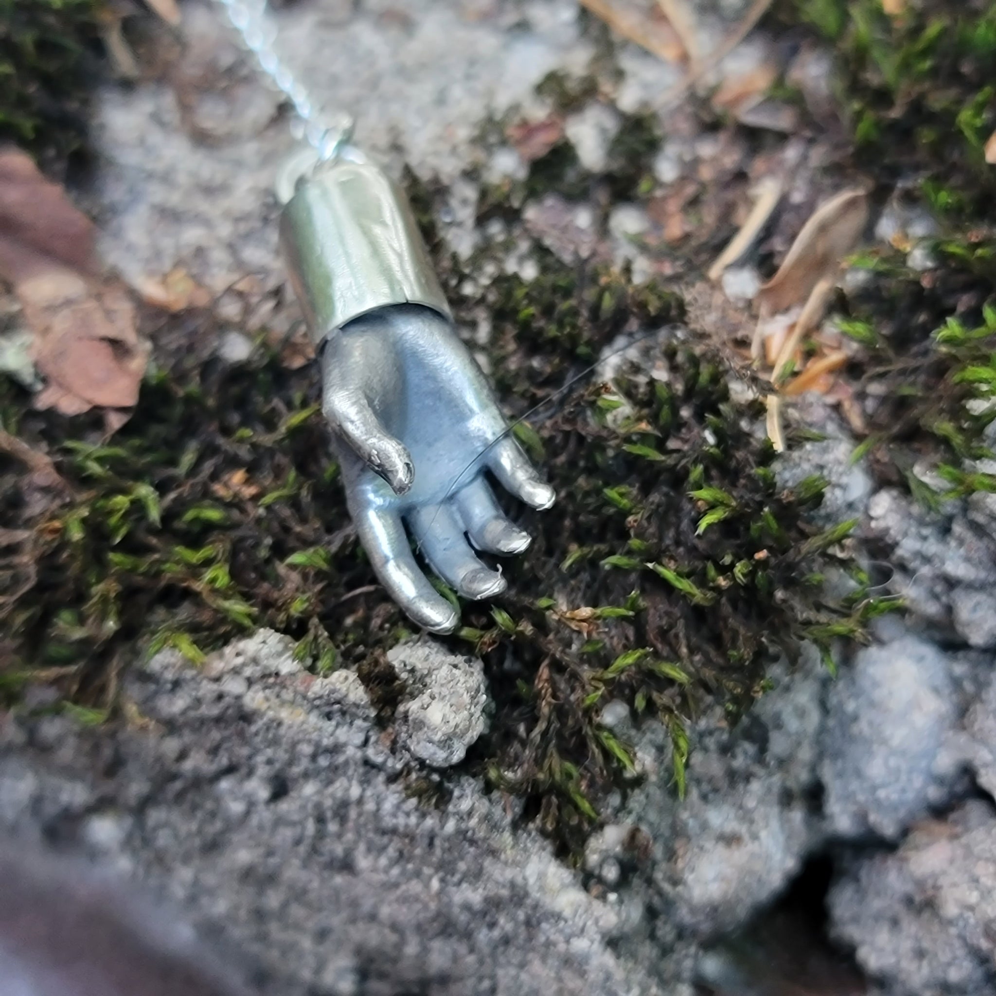 Man Hands Pendants in Solid Sterling Silver with Gemstone Caps