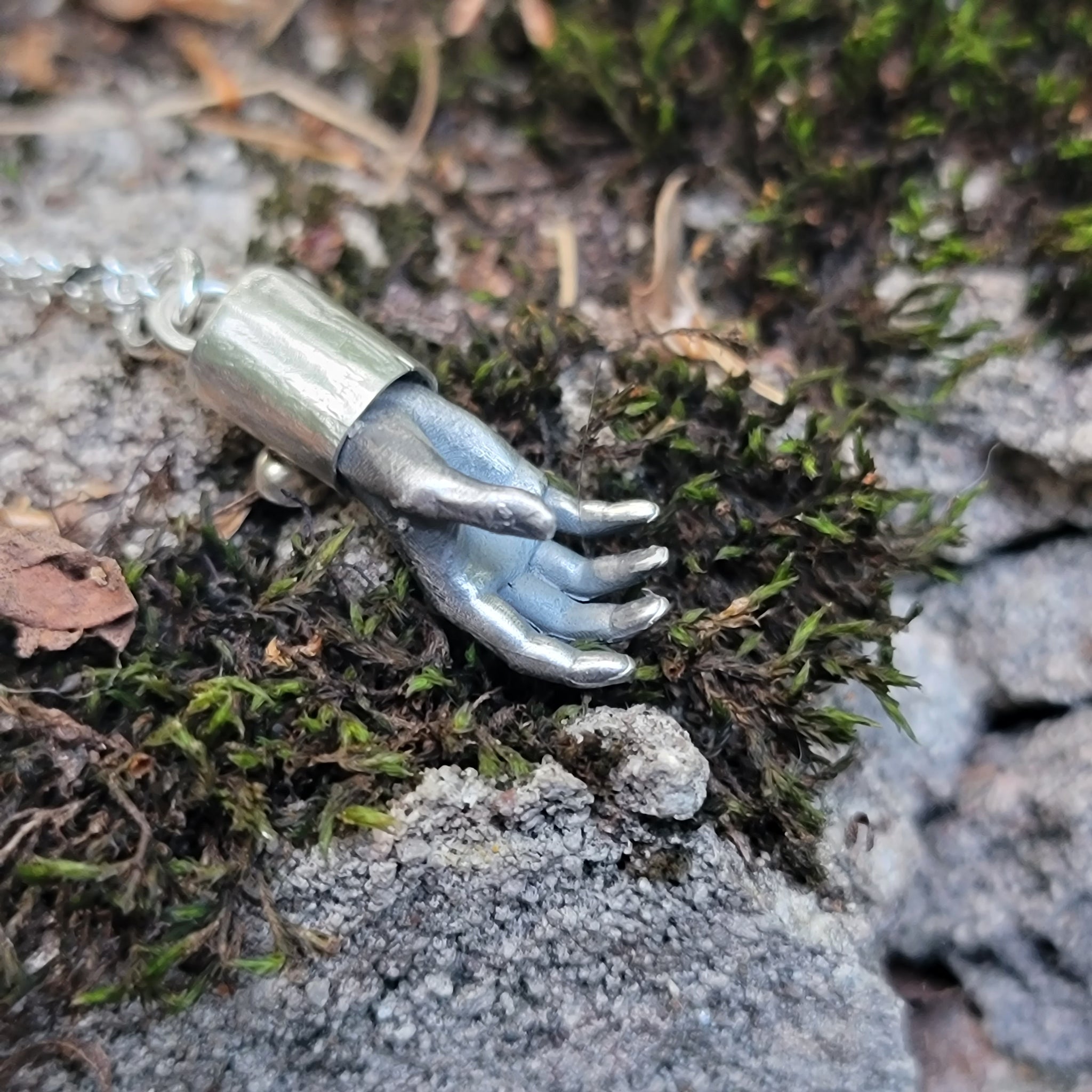 Man Hands Pendants in Solid Sterling Silver with Gemstone Caps