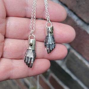 Man Hands Pendants in Solid Sterling Silver with Gemstone Caps