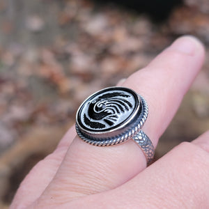 Gothic Gravestone Bird Ring in Sterling Silver