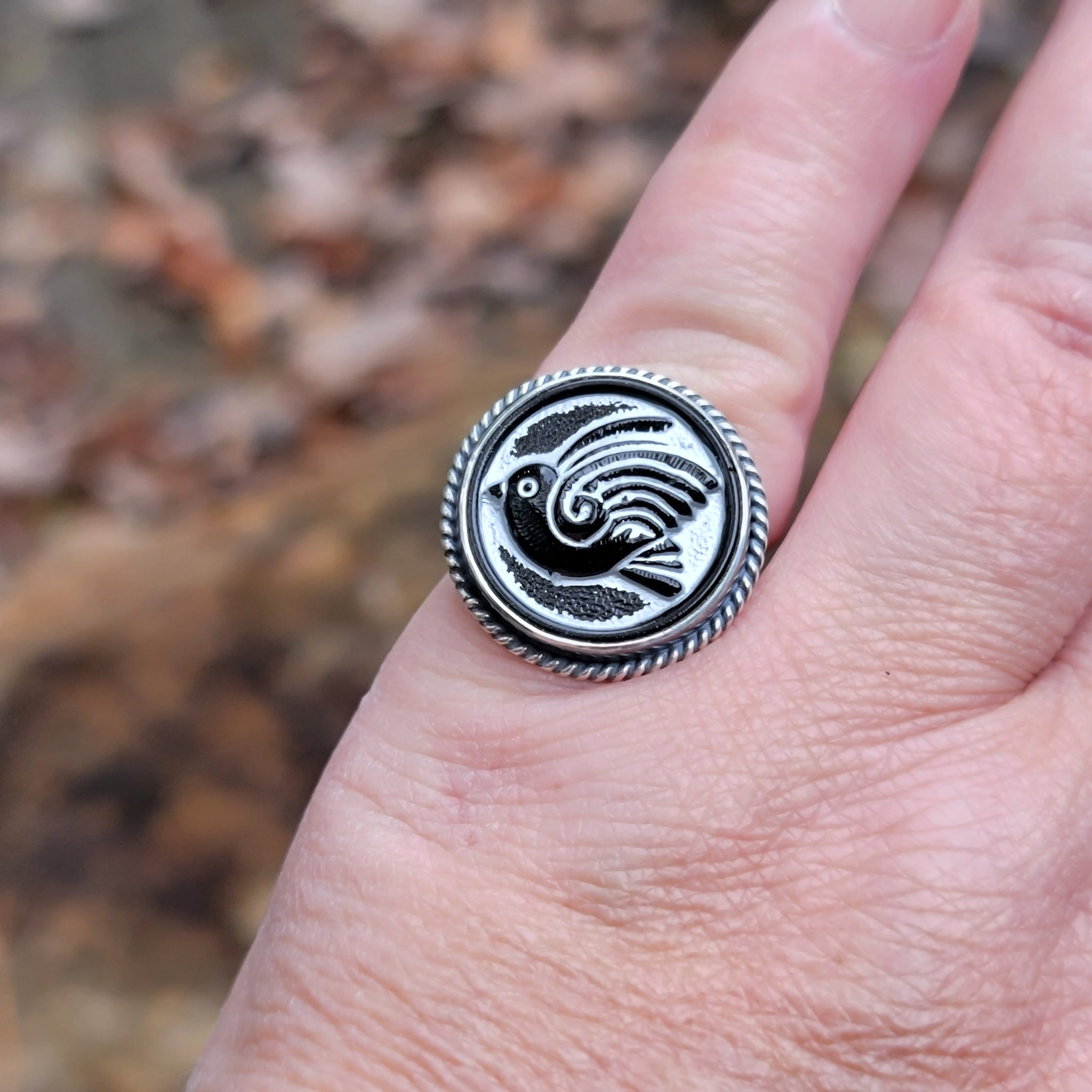 Gothic Gravestone Bird Ring in Sterling Silver