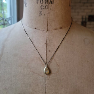 Sparkly Zircon & Brass Teardrop Pendant