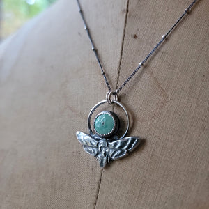 Death's Head Skull Hawk Moth & Turquoise Pendant in Sterling Silver