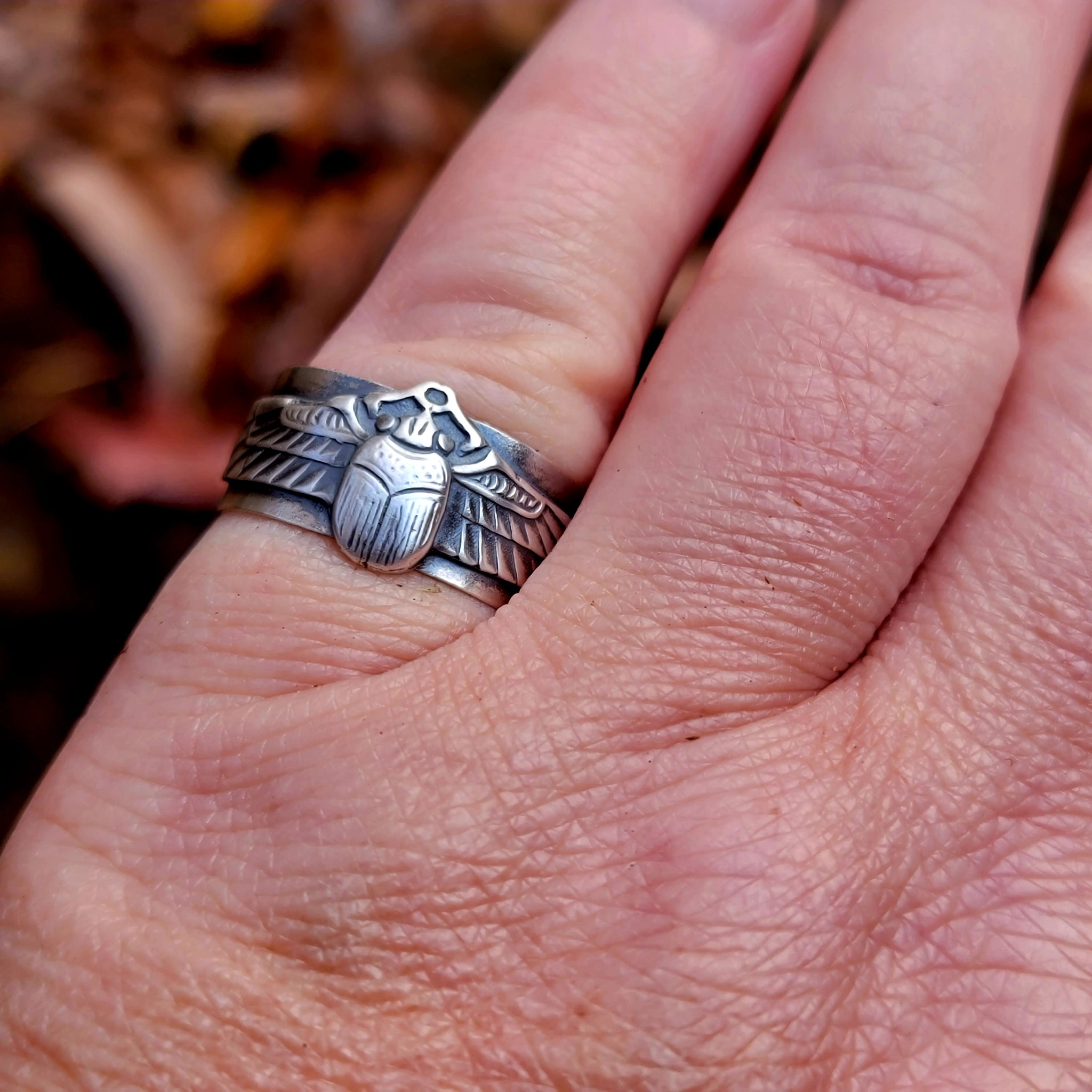 Egyptian Scarab Ring in Fine & Sterling Silver