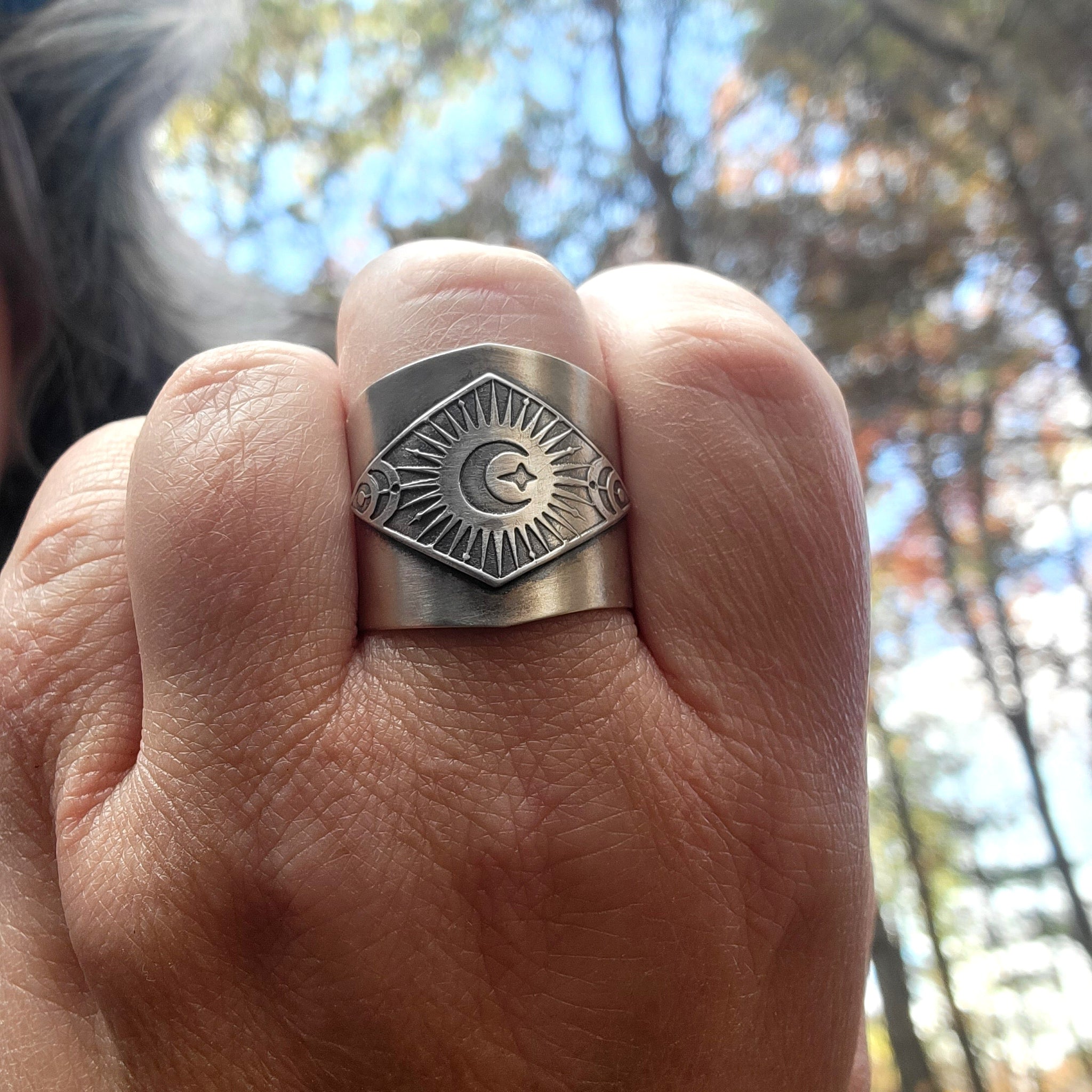 Celestial Adjustable Unisex Cuff Ring in Sterling Silver