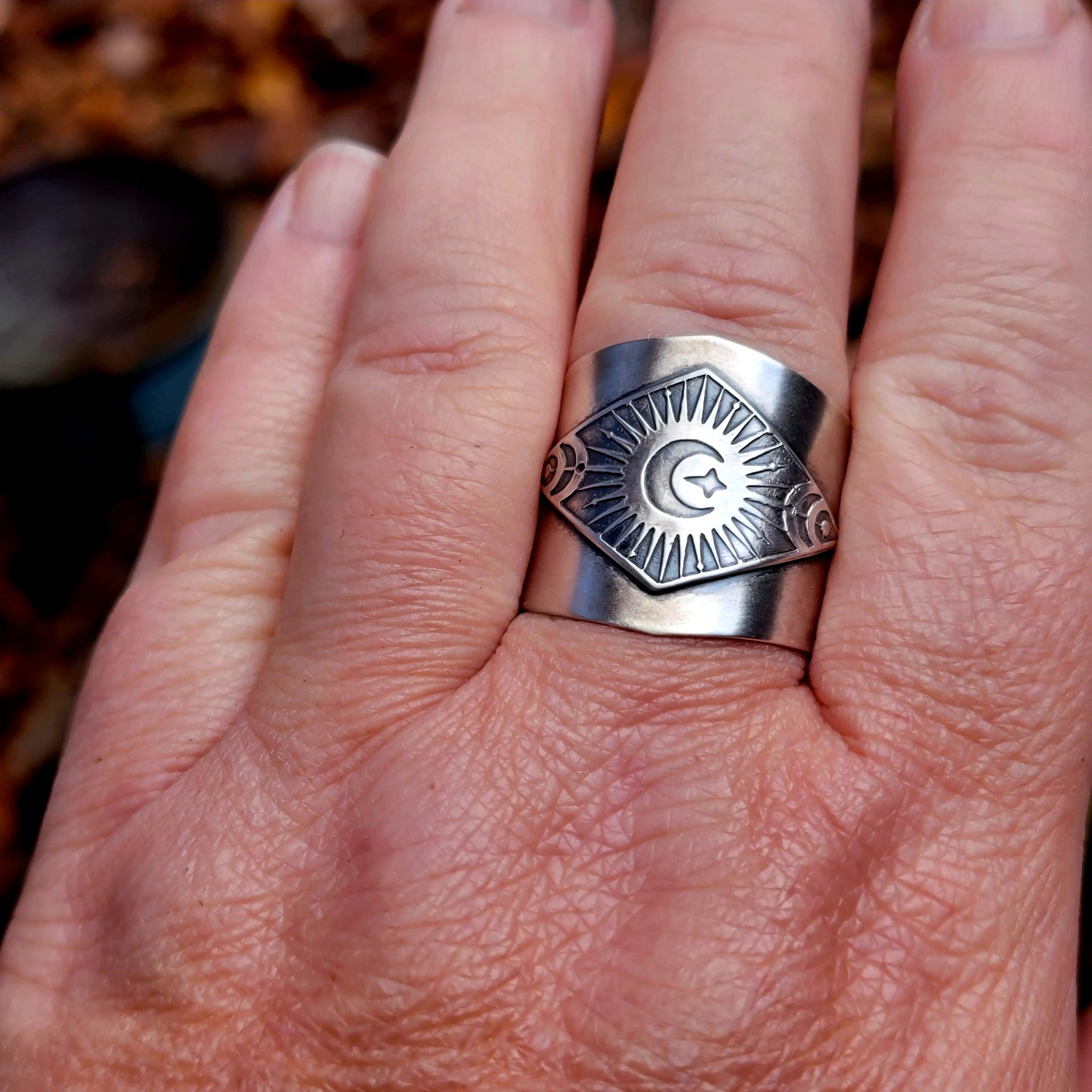 Celestial Adjustable Unisex Cuff Ring in Sterling Silver