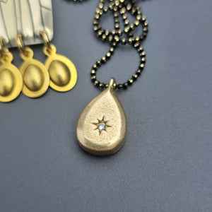 Sparkly Zircon & Brass Teardrop Pendant