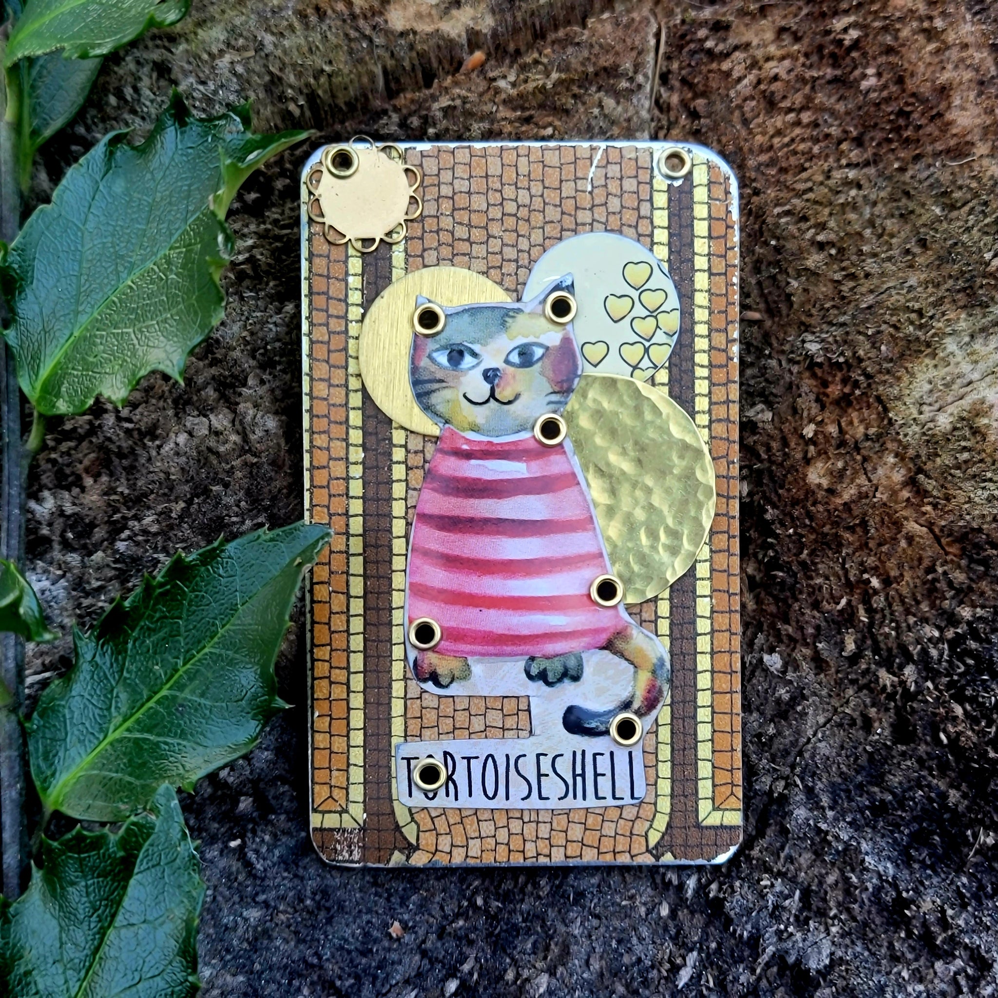 Fancy Cats - Tin Assemblage Brooch/Ornament/Earrings