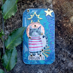 Fancy Cats - Tin Assemblage Brooch/Ornament/Earrings