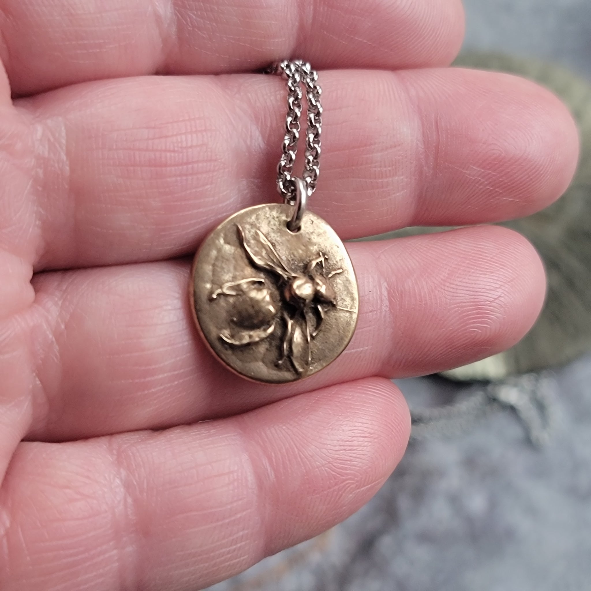 Antiqued Cast Bronze Bee Pendant