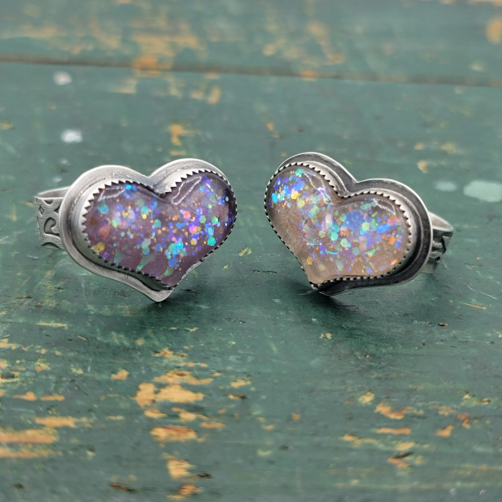 Fairy Glitter Heart Pink Rings in Sterling Silver