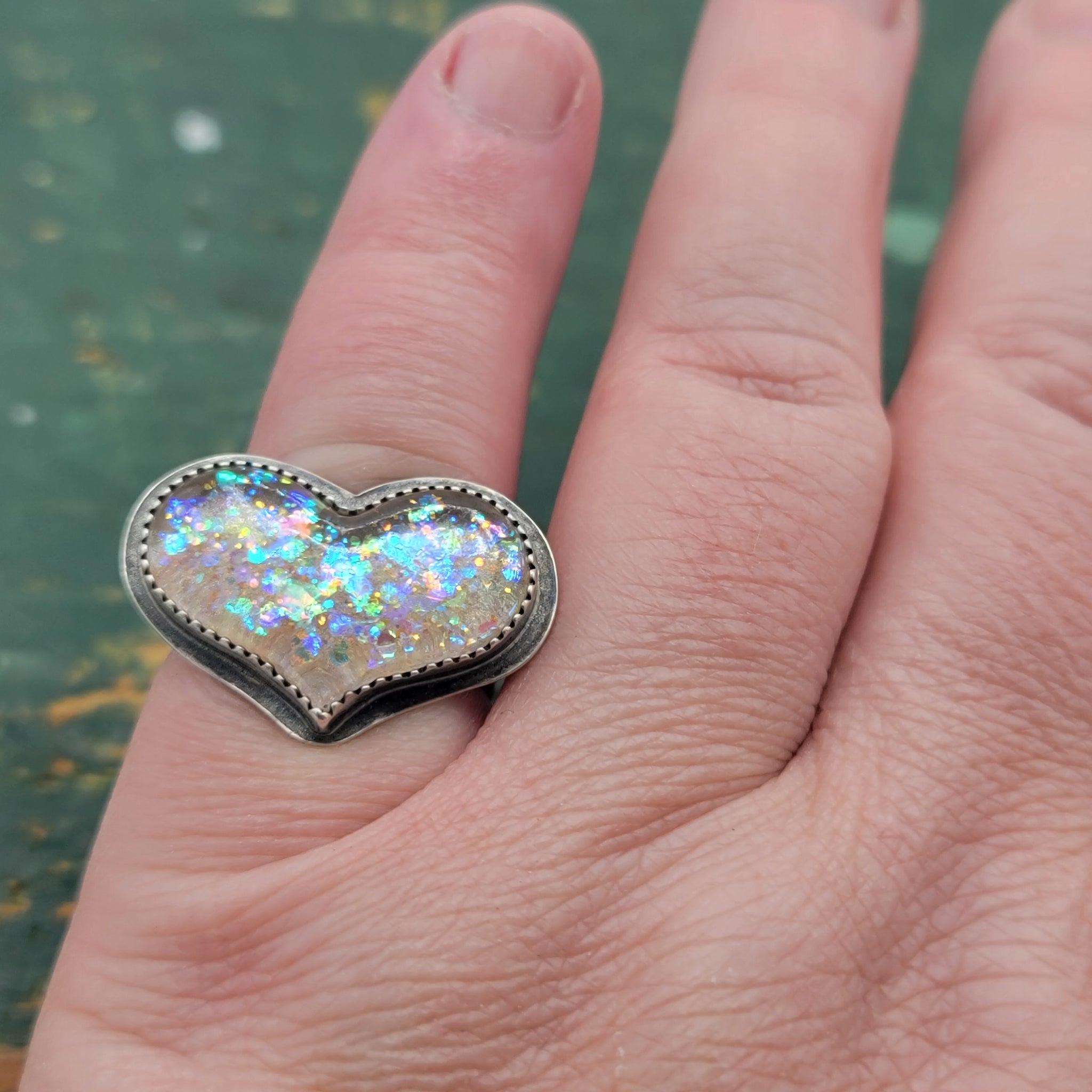 Fairy Glitter Heart Pink Rings in Sterling Silver