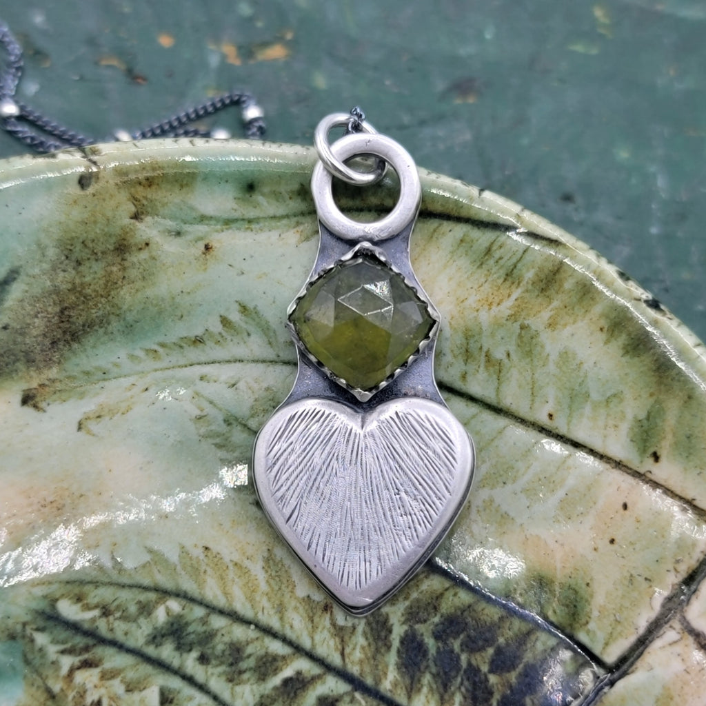 Heart Pendant with Vesuvianite in Sterling Silver