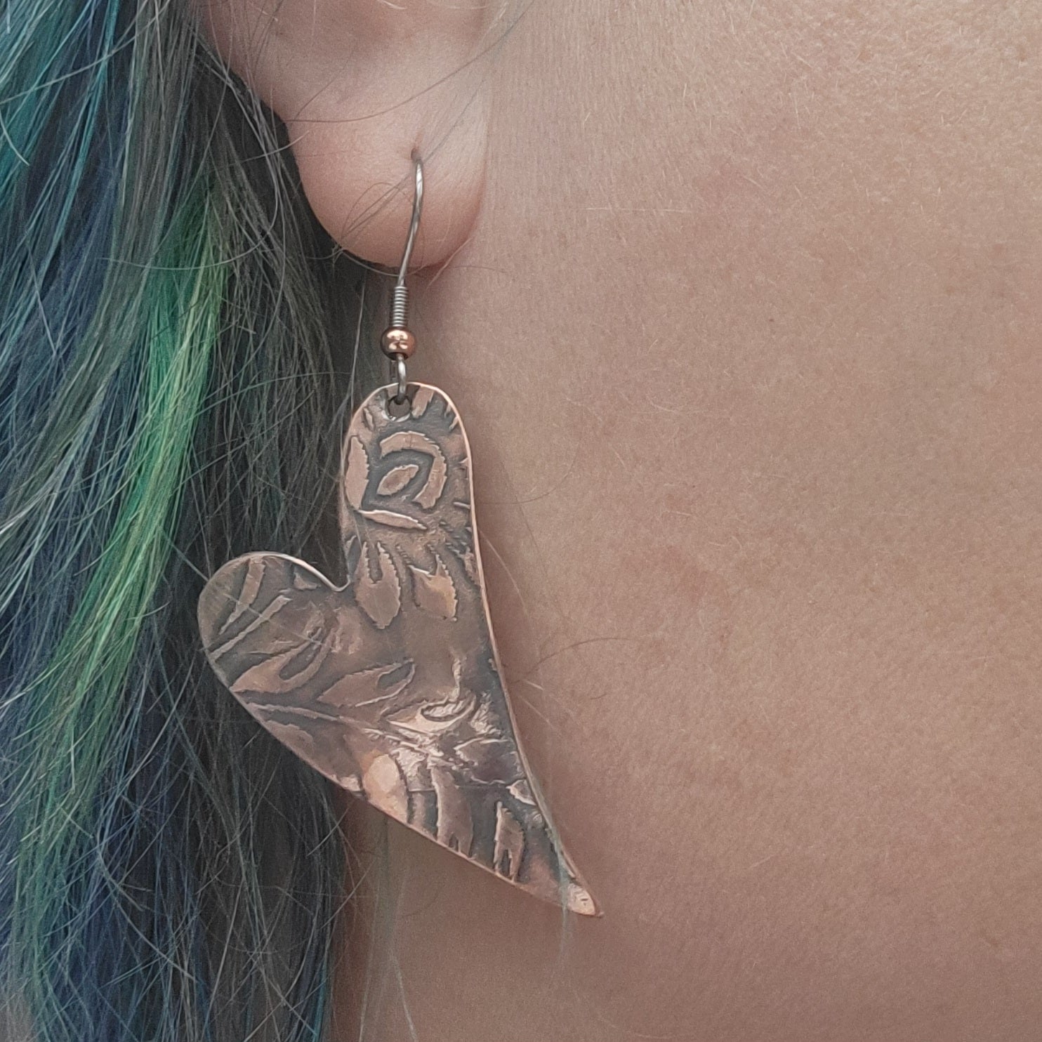 Salvaged Copper Heart Earrings