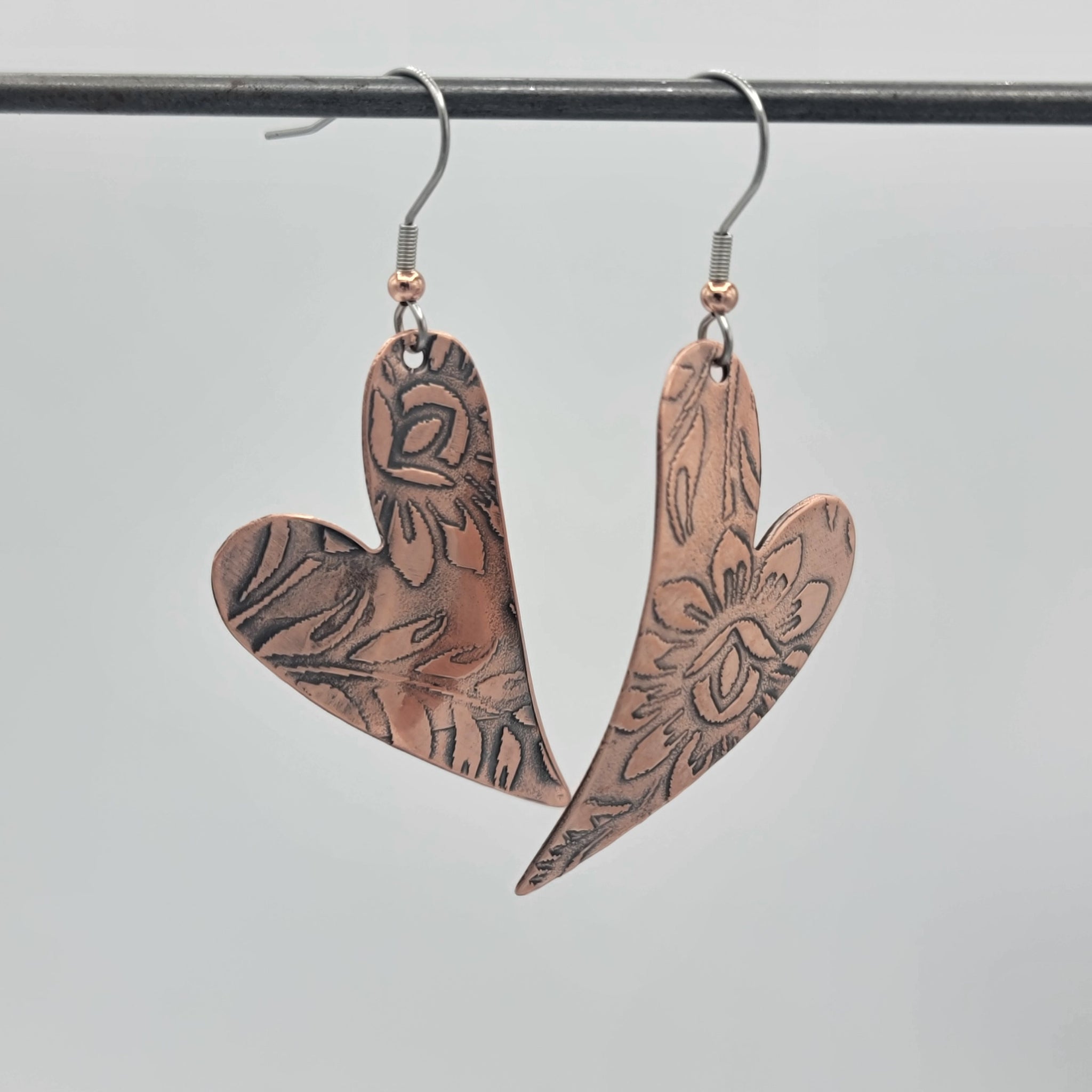 Salvaged Copper Heart Earrings