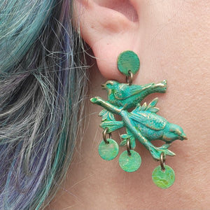 Songbird Statement Verdigris Patina Earrings