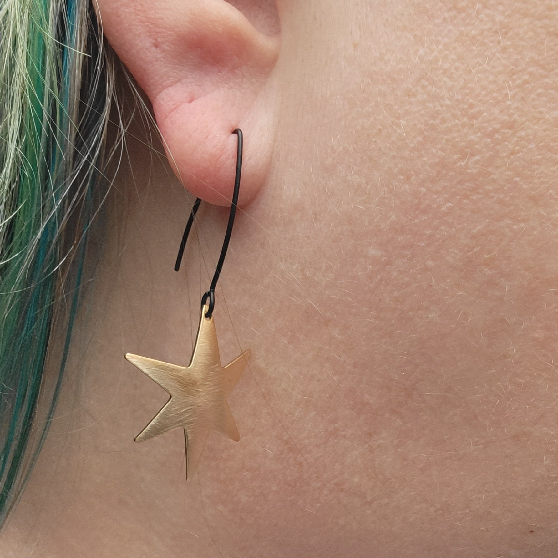 Star Burst Earrings, in Gold Brass and Matte Black