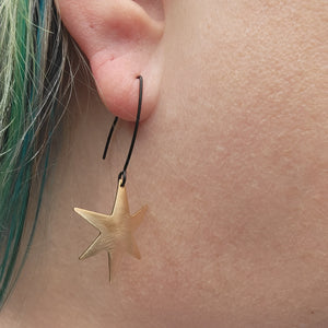 Star Burst Earrings, in Gold Brass and Matte Black