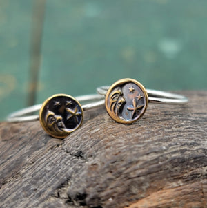 Celestial Moon & Stars Stacking Rings with Sterling Silver Band