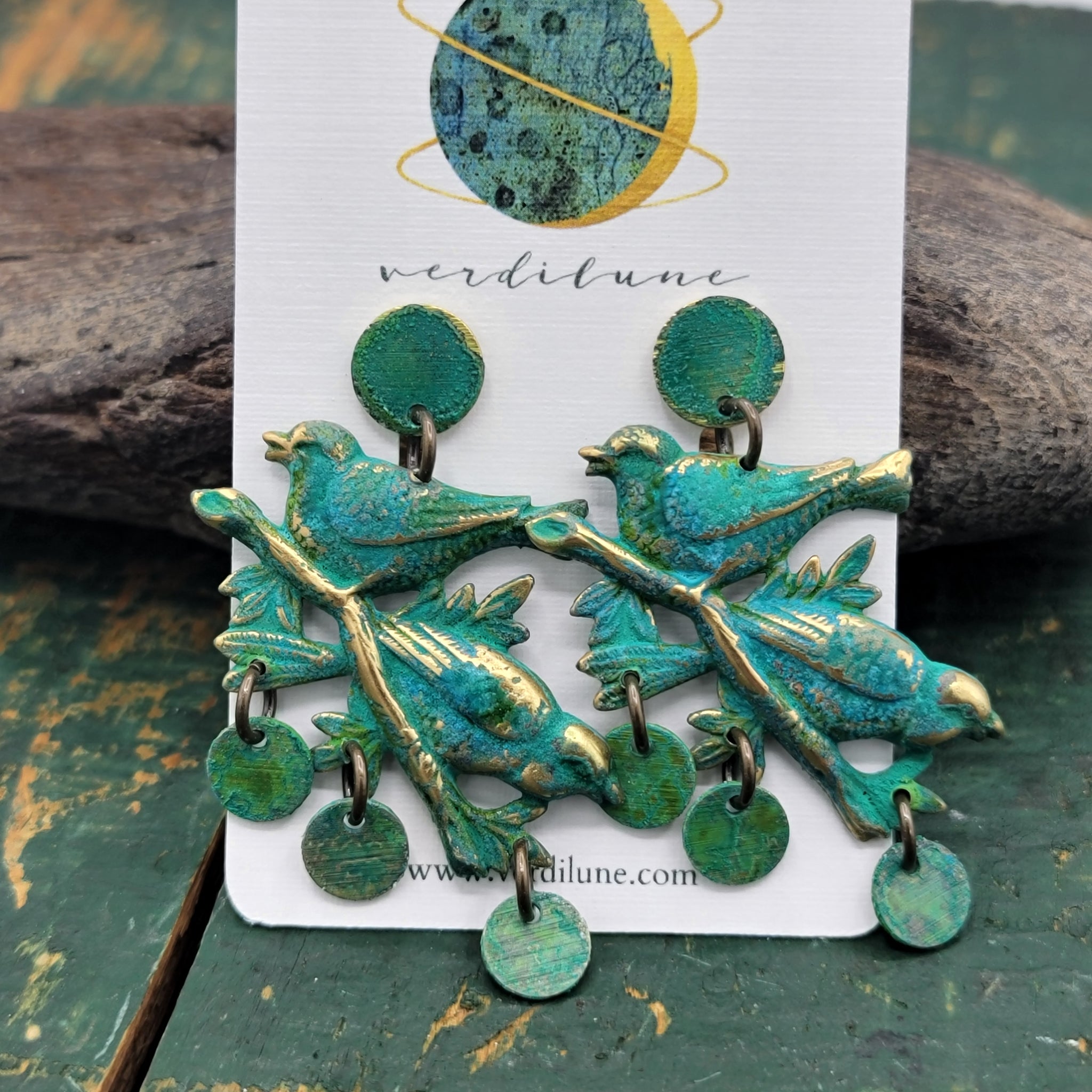 Songbird Statement Verdigris Patina Earrings