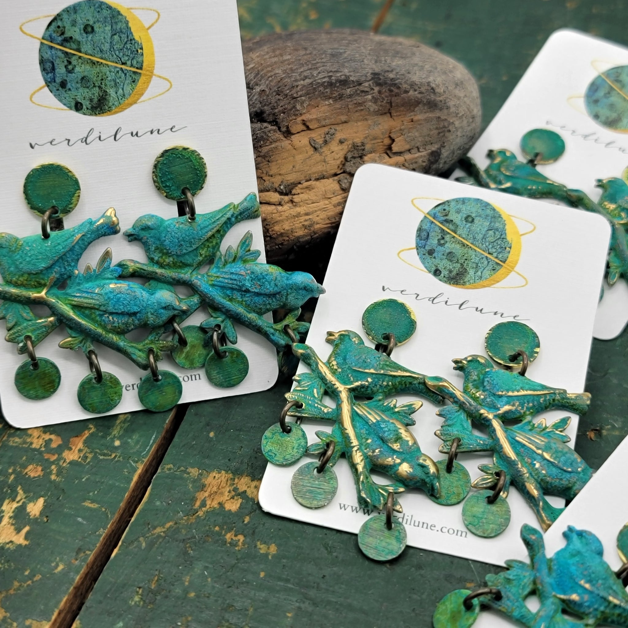 Songbird Statement Verdigris Patina Earrings