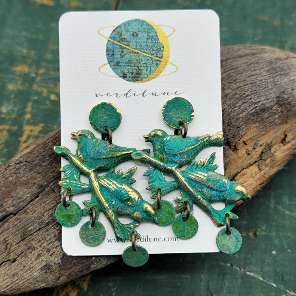 Songbird Statement Verdigris Patina Earrings