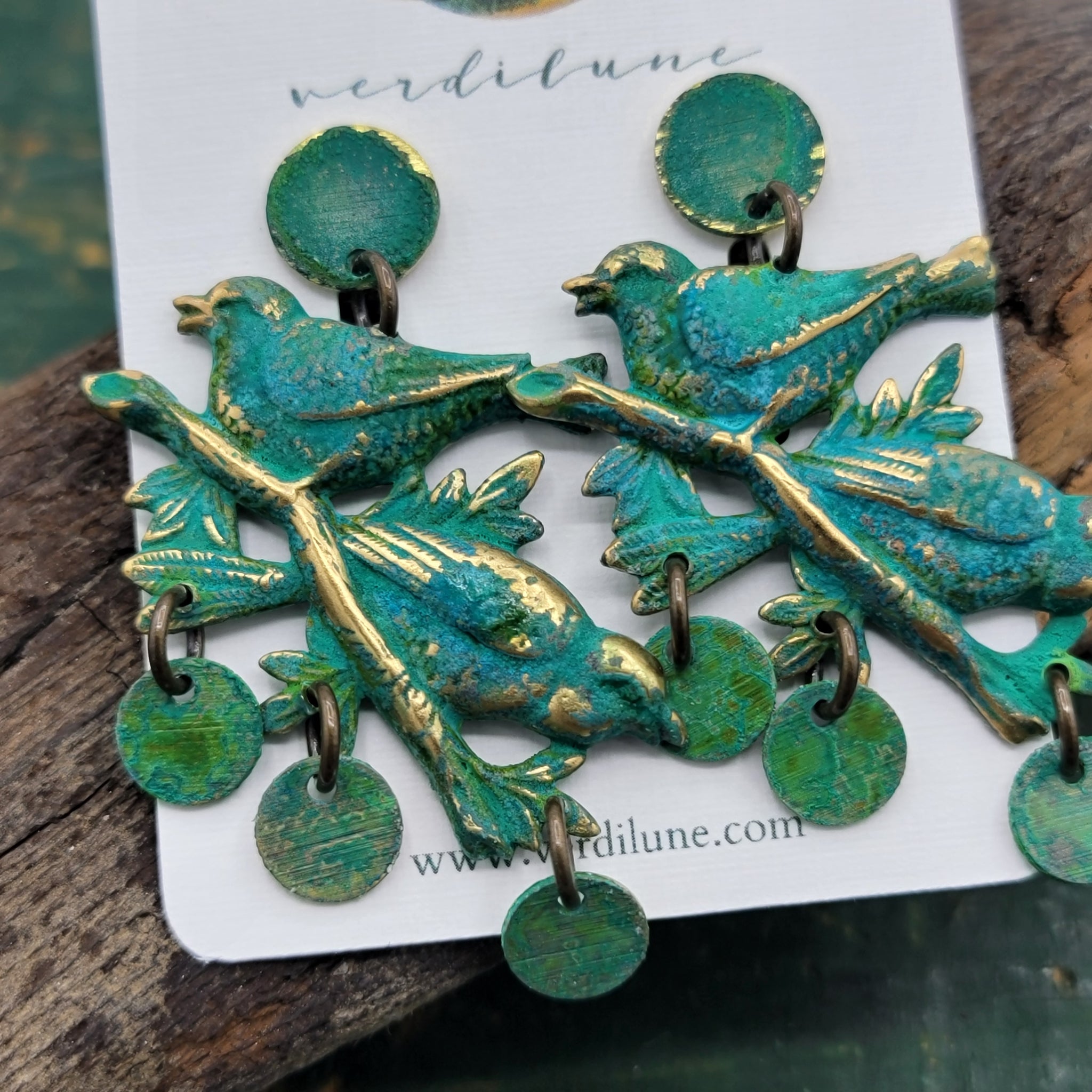 Songbird Statement Verdigris Patina Earrings