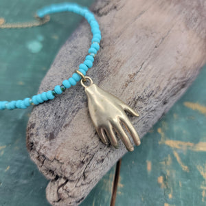 Beaded Brass Hand Pendant