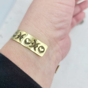 Hearts Handstamped Brass Cuff Bracelet