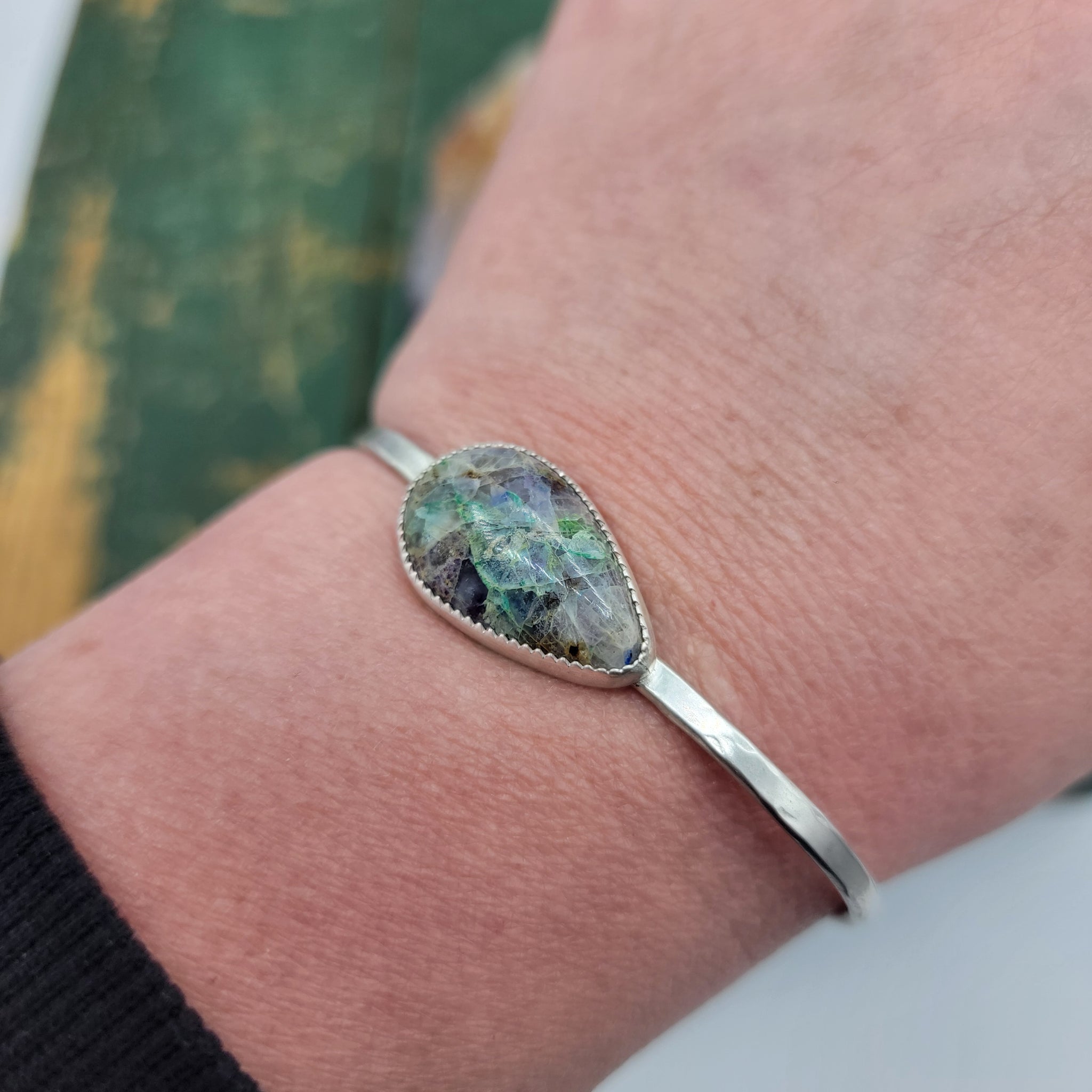 Kaleidescope Stone Cuff Bracelet in Sterling Silver