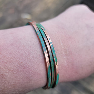 Verdigris Patina Slim Brass Cuff Bracelet