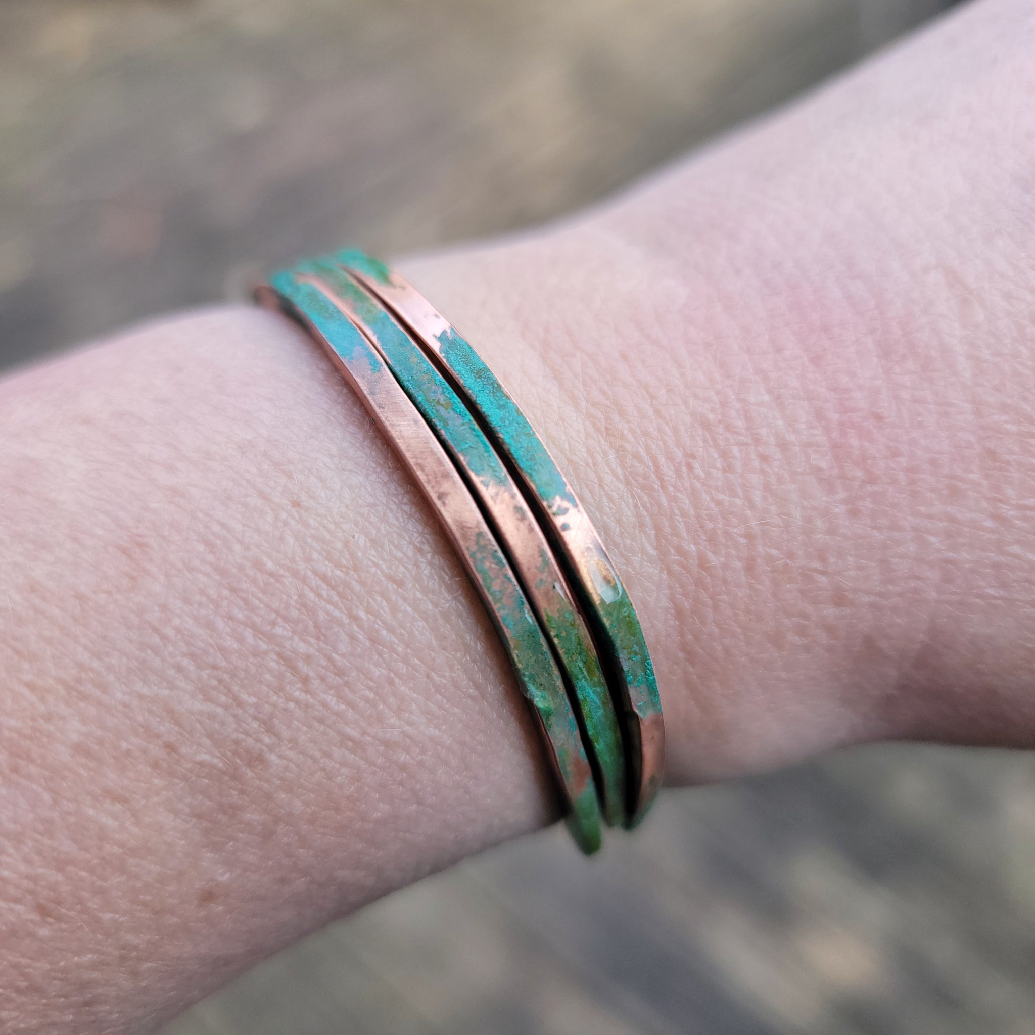 Verdigris Patina Slim Brass Cuff Bracelet