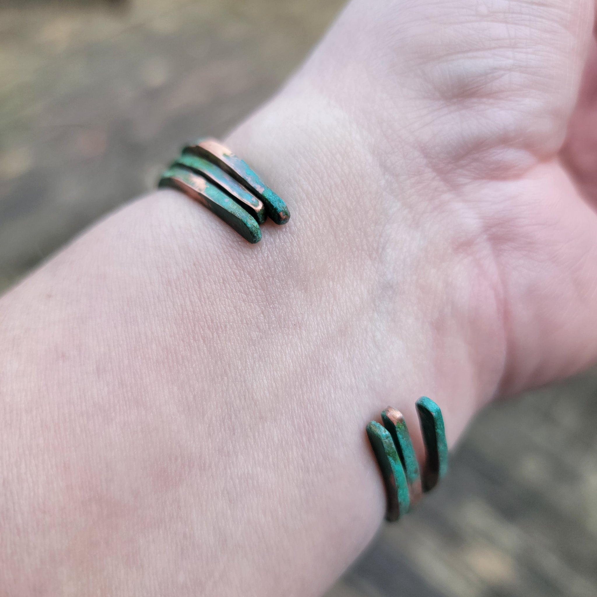 Verdigris Patina Slim Brass Cuff Bracelet