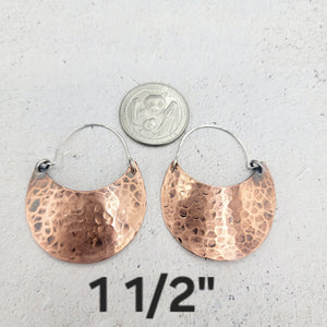 Hammered Copper Crescent Earrings in 4 Sizes