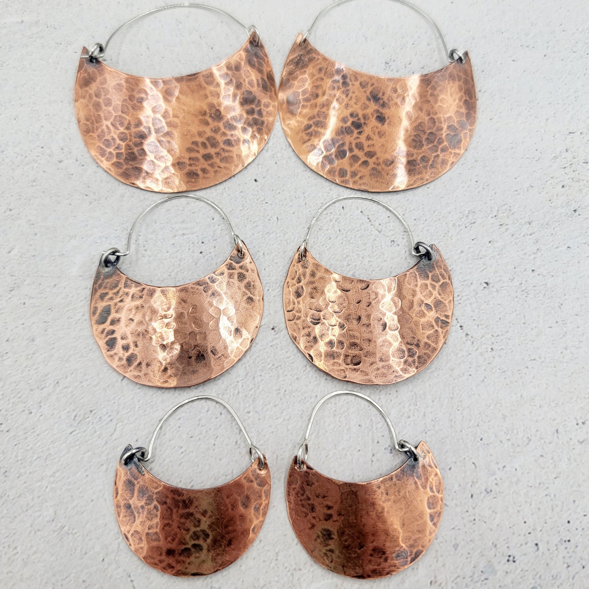 Hammered Copper Crescent Earrings in 4 Sizes