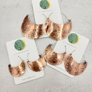 Hammered Copper Crescent Earrings in 4 Sizes