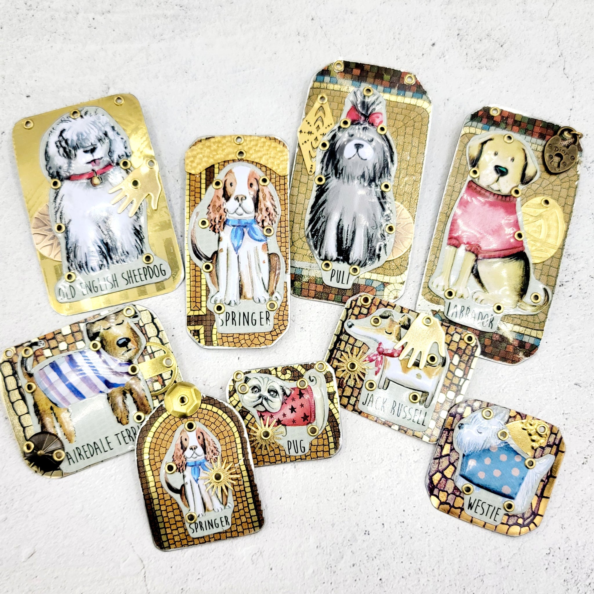 Fancy Dogs - Tin Assemblage Brooch/Wall Art/Earrings