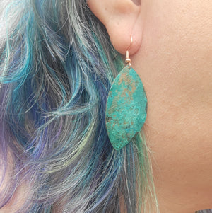 Turquoise Blue Patina Copper Earrings