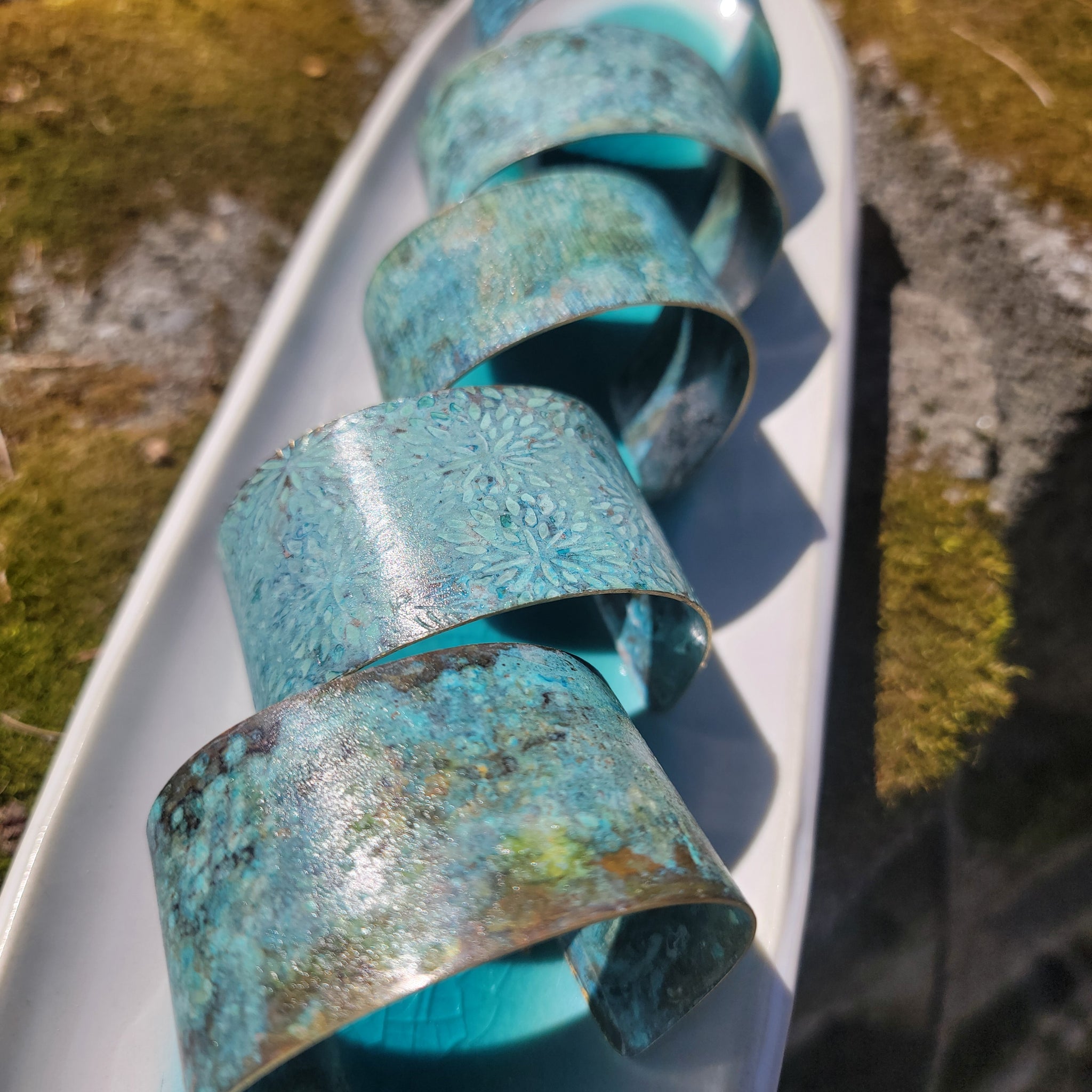 Distressed Verdigris Patina Wide Copper Cuff Bracelets