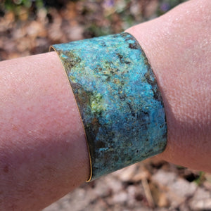 Distressed Verdigris Patina Wide Copper Cuff Bracelets