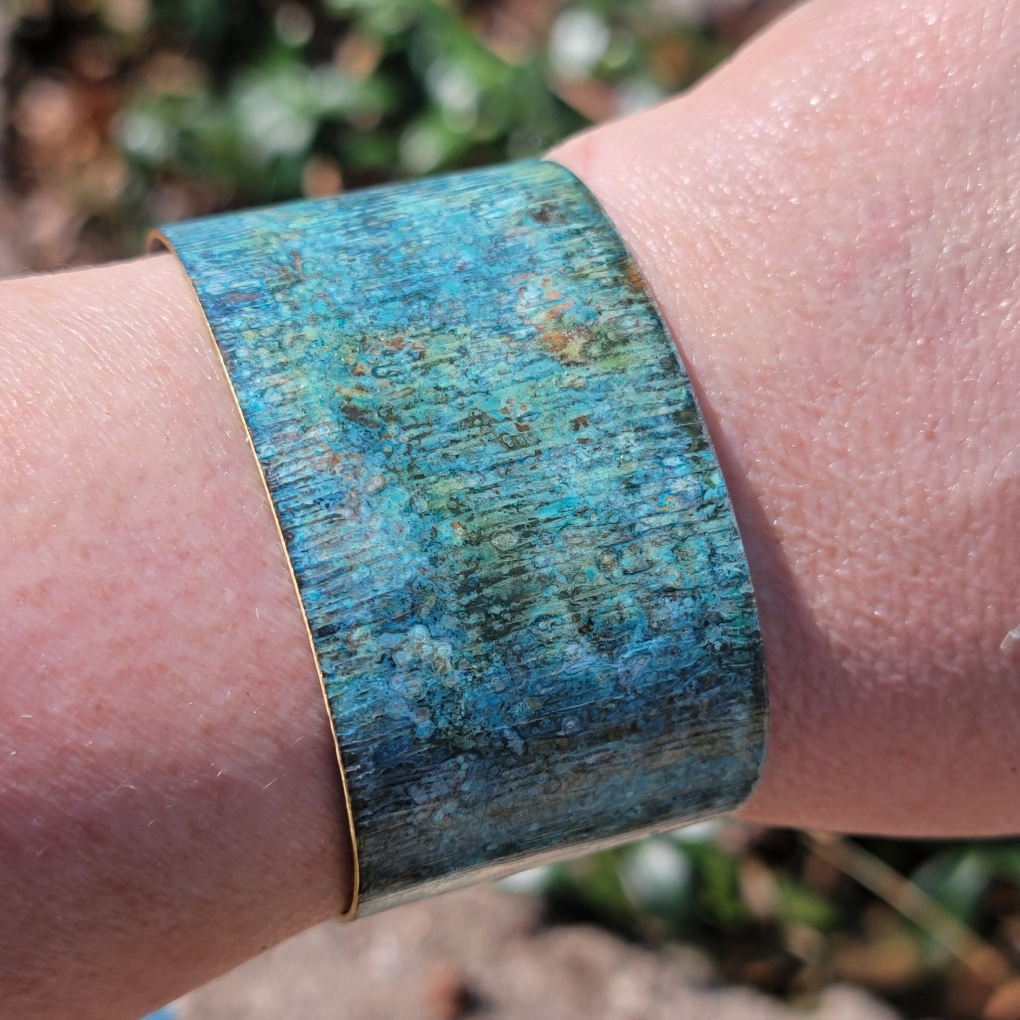 Distressed Verdigris Patina Wide Copper Cuff Bracelets