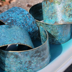 Distressed Verdigris Patina Wide Copper Cuff Bracelets