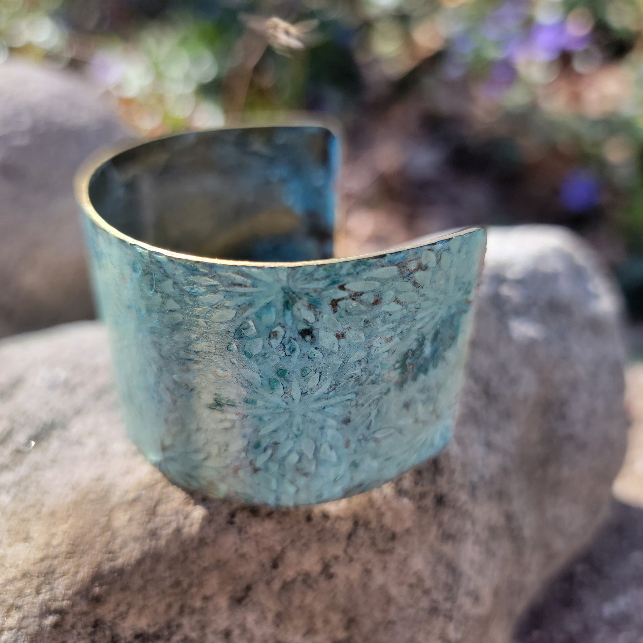 Distressed Verdigris Patina Wide Copper Cuff Bracelets